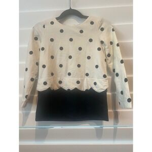 Lydia Jane Girls Polka Dot Scalloped Hem Long Sleeve Dress Black Cream Size 5T